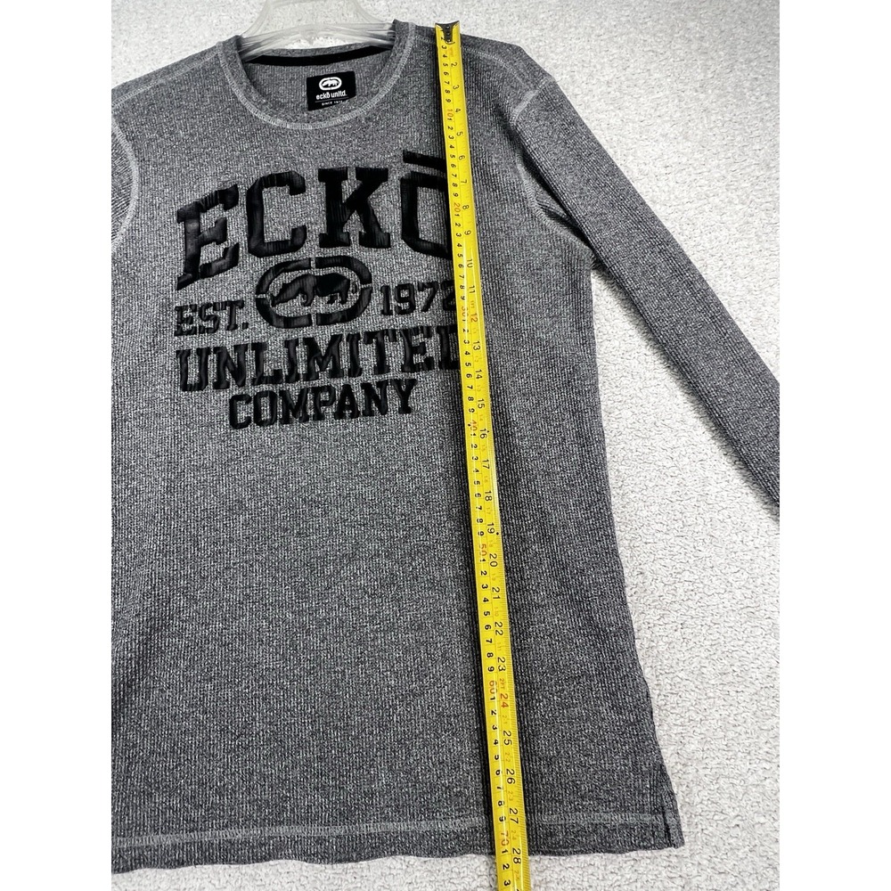 Ecko Unltd Shirt Mens L Waffle Knit Rhino Logo Gray Long Sleeve Thermal Y2K EUC - Picture 11 of 13